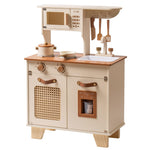ROBUD Kids Kitchen Playset, Mocha Montessori Wooden Play Kitchen with Ice Dispenser, Pretend Toddlers Kitchen Toy with Accessories, Baby Gift for Ages 3 4 5 6 7 8