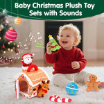 hahaland Baby Christmas Toy for 6 + 12 18 Months – Musical & Sensory Plush Christmas Toys Set with Gingerbread House, Santa, Reindeer, Gingerbread, Rattles & More - 7-Piece