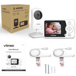 VTimes Video Baby Monitor with Camera and Audio No WiFi 2.4" Screen, Portable Baby Camera Monitor Night Vision, 1000ft Range, 2X Zoom, Ideal for Elderly Pet (NO Charging Plug)