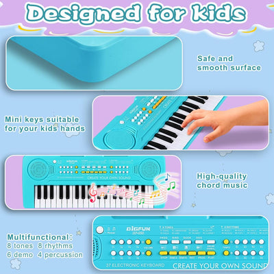 Keyboard Piano for Kids, BIGFUN 37 Keys Toddler Piano Multifunction Music Educational Instrument Toy, Electronic Kids Keyboard for 3-7 Year Old Girls and Boys (Blue)
