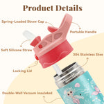 Mermaid Water Bottle for Girls - 12oz Cute Cartoon Kids Water Bottle with Straw, Stainless Steel Tumbler, Insulated, Leak-proof, BPA-free, Pop-up Straw Lid, for School, Children Birthday Gift Cup(1pc)