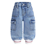 Ltvoo Toddler Boys Cargo Denim Pants Elastic Waist Straight Wide Leg Baggy Jeans Casual Loose Kids Clothes for 6M-3Y (9-12M)