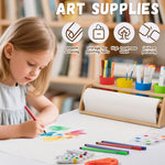 Payarma Paper Roll Dispenser for Kids Art Tabletop Easel with Blank & Patterned Paper Rolls, 12 Pigments, Drawing Tools, Pen Cups Craft Station for Kids Ages 3-8 in Home, Classroom