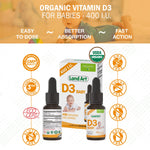 Certified Organic Vitamin D3 Drops - for Baby - 400 IU per Drop - 490 Servings - Development and Maintenance of Bones and Teeth - GMO Free - Gluten Free – 0.45 fl oz (13.5 ml)