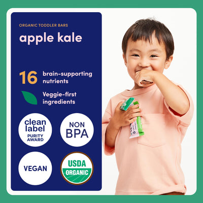 Cerebelly Organic Toddler Smart Bars 40-Count, Apple Kale Smart Bars, 16 Brain-Supporting Nutrients, No Added Sugar, Gluten Free, Nut Free, Kids Snacks