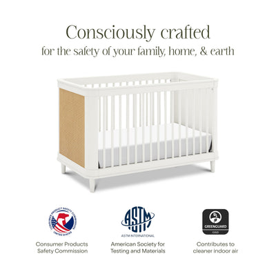 Namesake Marin with Cane 3-in-1 Convertible Crib in Warm White and Honey Cane, Greenguard Gold Certified