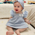 Kucnuzki Baby Girl Clothes 3 6 Month Girl Clothes Summer Blue Baby Dress Ruffle Fly Sleeve Square Neck A Line Casual Sundress Infant Dress Cute Outfit with Hat