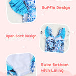Kucnuzki Baby Girl Bathing Suit One Piece Swimsuit Blue Butterfly Bikini Set Baby 4T 5T Swimsuit Girls Toddler Ruffled Sleeveless Bathing Suits for Kids