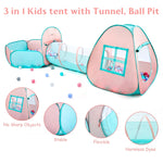 3 in 1 Pop Up Kids Play Tent with Tunnel and Ball Pit for Kids, Boys, Girls, Babies and Toddlers, Indoor/Outdoor Playhouse,Orange Pink/Light Green