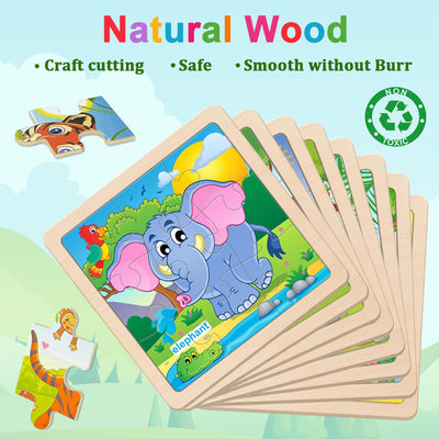 Wooden Puzzles for Toddlers 2-4, 9 Pieces Animal Jigsaw Puzzles for Kids Ages 3-5, Preschool Learning Activities, Learning & Educational Toys, Gifts for Boys, Girls