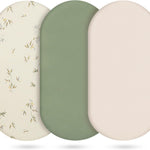 3-Pack Cotton Muslin Bassinet Sheets - Fitted Elastic Mattress Cover for Baby Boys & Girls, Breathable Bedside Bassinet Sheets Neutral Colors (Fits Oval & Rectangle Shape) (Green)