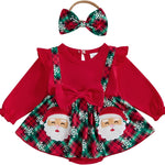 Ledy Champswiin Newborn Baby Girl Christmas Clothes Romper Dresses Ruffle Sleeve Onesie with Headband Infant Christmas Outfit