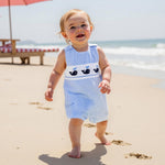 Arvbitana Newborn Baby Boys Sleeveless Seersucker Romper One Piece Straps Overalls Striped Jumpsuit Summer Smocked Clothes (A-Blue, 0-3 Months)