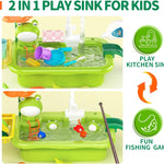 Play Sink with Running Water, Kitchen Play Sink Toy with Electric Faucet, Play Kitchen Accessories, Floating Pool Toys & Fishing Game, Kids Pretend Play-Dishwasher Play Set for Boys Girls Toddlers