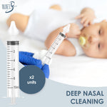 Bluet B - Baby Nasal Syringe (2-Pack) - Safe Silicone Nasal Aspirator for Newborn - Infant Mucus Removal - 10ml Nose Cleaner Syringe for Baby - Toddler Congestion Relief - Reusable Tips - White