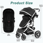 EROMMY 6-in-1 Baby Stroller with Bassinet, Convertible Infant Stroller with Adjustable Backrest & Canopy, Foldable Newborn Pushchair with Reversible Seat and Cover for 0-36 Months (Dark Black)