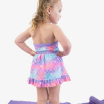 RuffleButts Girls Swim Bow Skirt Cover-Up - Shimmer Mermaid Tale, 2T/3T
