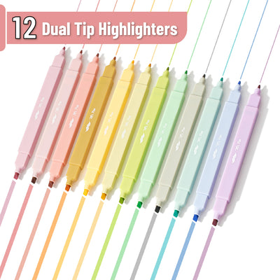 Mr. Pen- Dual Tip Aesthetic Highlighters, 12 pcs, Chisel & Fine Tip, Cute Highlighters Assorted Colors for Journaling, Highlighting, Underlining, Fast Dry, Back to School Supplies