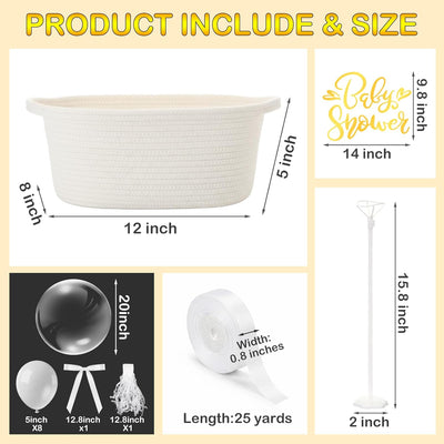 DIY Hot Air Balloon Baby Shower Gift Basket Decoration Set Woven Basket Transparent Bobo and White Balloons Ribbon Balloon Stand Sticker Newborn Gift Wrapping Baby Shower Party Decor
