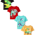 The Children's Place,And Toddler Boys Short Sleeve Graphic T-shirt 4-pack,Baby-Boys,Black Chameleon/Animal Car/Sea Animals/Just Hanging,18-24 Months