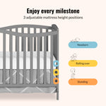 Dream On Me Chelsea 5-in-1 Convertible Full-Size Baby Crib in Steel Grey, GreenGuard Gold & BSA, Pinewood, 4 Mattress Heights, Converts to Toddler, Day & Full-Size Bed, Modern Classic Nursery