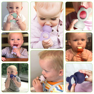 Bessentials Baby Fresh Fruit Food Feeder - 2 Pack Silicone Baby Mesh Feeders for Infant Safe Self Feeding |3 Sizes Food Pouches Included| Suitable for Baby 4m+ (Light Pink & Grass Green)