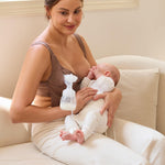 MOMANDA Hands Free Pumping Bra for Breastfeeding Wireless Sports Pumping and Nursing Bra in One with Wide Velcro Straps Brown Purple Medium