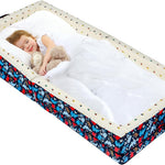 100% Cotton Lining Portable Foldable Toddler Travel Bed - Soft Foam Floor Bed with Washable Cover, Safe and Comfortable Toddler Crib, Ocean Blue
