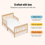 Dream On Me Finn Toddler Bed in Vintage White Oak, Greenguard Gold and JPMA Certified, Non-Toxic Finish, Made of Sustainable New Zealand Pinewood, Low-to-Floor Design with Safety Guard Rails