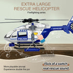 XUEXUE Large Police Helicopter Toy 15 Inch, Kids Helicopter with Crane & Hanging Tray, Toy Helicopter with Lights and Sounds, Helicopter Toys for Kids 3-5, Birthday Gift for Boys Age 3-7