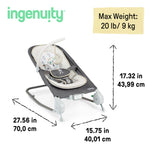 Ingenuity Gas Relief and Anti-Colic Baby Bouncer Seat and Rocker, Gentle Belly Massage to Relax and Soothe Bellies, Instant Tummy Soother, 20 Songs and Melodies – Parker