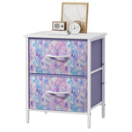 Stero Nightstand, Kids Dresser with 2 Drawers, Steel Frame Bedside Furniture, Wood Top Fabric Night Stand, Colorful End Table for Home, Bedroom, Office, Tie-dye Purple