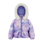 LONDON FOG Girls' Heavyweight Puffer Jacket with Faux Fur Hood and Fleece Lining, Pastel Blue Pink, 24 Months
