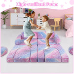 whiffee 13 PCS Kids Play Couch, Modular Glowing Kids Toddler Couches, Kid Play Couch Sofa for Playroom and Bedroom (Rainbow)