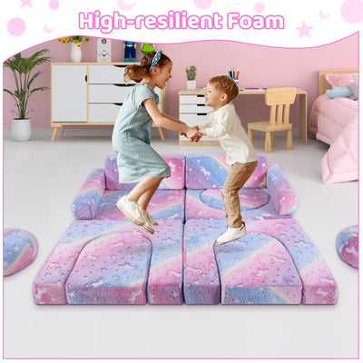 whiffee 13 PCS Kids Play Couch, Modular Glowing Kids Toddler Couches, Kid Play Couch Sofa for Playroom and Bedroom (Rainbow)