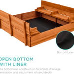 Best Choice Products Kids' Outdoor Wooden Sandbox Large, Cedar Wood with Foldable Bench Seats and Sand Protection, Bottom Liner Included - Brown