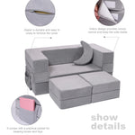 Elftopia Modular Kids Sofa,Toddler Couch Foam Armchair for Kids, Children Convertible Plush Sofa Play Set,Fold Out SofaBed(Grey)
