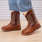 BMCiTYBM Toddler Cowboy Boots - Lightweight Western Cowgirl Boots for Boys Girls, Anti-Slip Soft Sole Walking Shoes with Side Zipper for Easy On/Off, Classic Stitching for Costumes & Outdoor Play Brown Size 6 Toddler