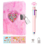 PrinBarBee MINI Heart Diary for Girls with Lock and Keys, 4.7x6.1in Cute Plush Diary Secret Diary, Writing Journal Lined Pages Notebook Sequined Design Birthday Gift Set for Kids ages 6-8