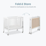 Dream On Me 3-in-1 Portable Folding Stationary Side Mini Baby Crib in White & Mattress, GreenGuard Gold & JPMA, Use as Changer & Playpen, Locking Wheels, 3 Mattress Heights, Extra Firm Mattress