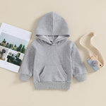 Lukivech Toddler Baby Boy Girl Hoodies Solid Color Long Sleeve Kangaroo Pocket Hooded Sweatshirt Top Fall Winter Clothes (Gray, 12-18 Months)