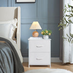 Somdot Nightstand, Small 2 Drawer Dresser End Table, Chest of Drawers, Bedside Table Night Stand End Table with Fabric Bins for Bedroom Kids Closet Dorm Guest Room, White Leather