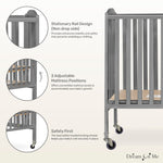 Dream On Me Folding Full-Size Convenience Baby Crib, Steel Grey, GreenGuard Gold & BSA, Portable, Patented Quick Folding System, Heavy Duty Wheels, 2 Adjustable Mattress Heights