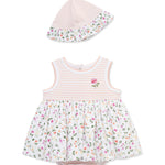 Little Me Clothes for Baby Girls' Floral Popover and Hat, Peach Pearl/White, 3 Months