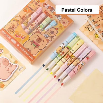 MOZXIRZ 6 Pcs Capybara Highlighter Marker Cute Capybara Pastel Highlighter Marker Pens for Students Boys Girls Women Highlighter Pens School Supplies Office Supplies (6Pcs Capybara)