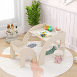 Costzon Kids Table and Chairs, Montessori Weaning Wooden Desk and Chair w/Wide Tabletop, Curved Edges, Space-Saving Design for Kids' Room, Nursery and Playroom, Toddler Table and Chair Set (Beige)