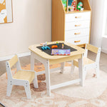 Costzon Kids Table and Chair Set, 3-in-1 Wooden Activity Table with Removable Tabletop, Blackboard & Whiteboard, Storage Space for Arts Crafts Nursery Preschool, Toddler Table and Chairs (Natural)
