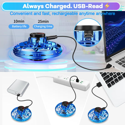 Vantexi Drone for Kids Flying Toys,2026 Upgrade LED Fidget Spinner, Hand Operated Fidget Flying Spinner Toy for Indoor Outdoor,Christmas Birthday Gifts for 6 7 8 9 + Year Old Boys Girls(Blue,ABS)