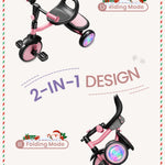 besrey Kids Tricycle with Flash Wheels for Ages 18 Months to 5 Years, Toddler Tricycle with Bell, Kids Tricycle, Gift for 2-5 Year Olds, Gift and Toy for Boys and Girls, Tricycle for Toddlers, Pink