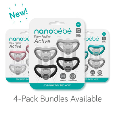 Nanobebe Active Baby Pacifiers 4-36 Months - Orthodontic, Lightweight and Vented, Curves Comfortably with Face Contour, 100% Silicone - BPA Free, Perfect Baby Registry Gift 8pk, White/Pink/Black/Grey